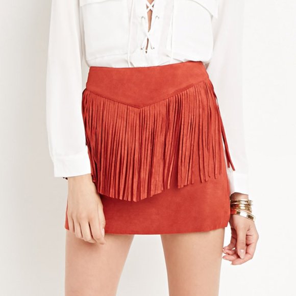 Forever 21 Dresses & Skirts - Forever 21 Fringe Faux Suede Mini Skirt